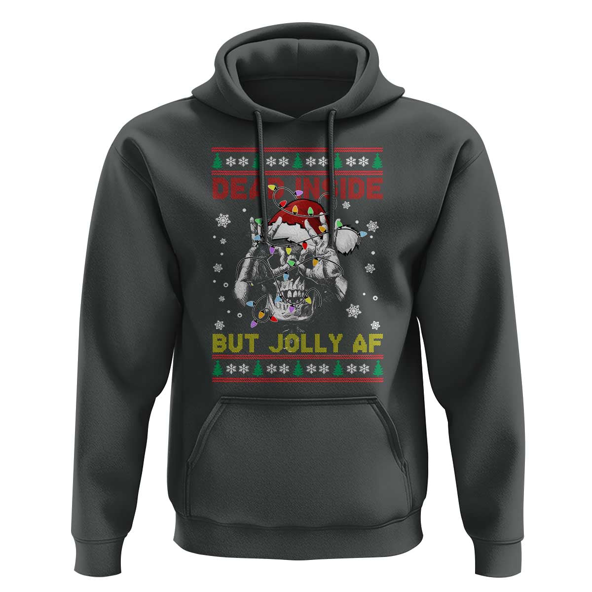 Funny Christmas Skeleton Hoodie Dead Inside But Jolly AF Santa Hat
