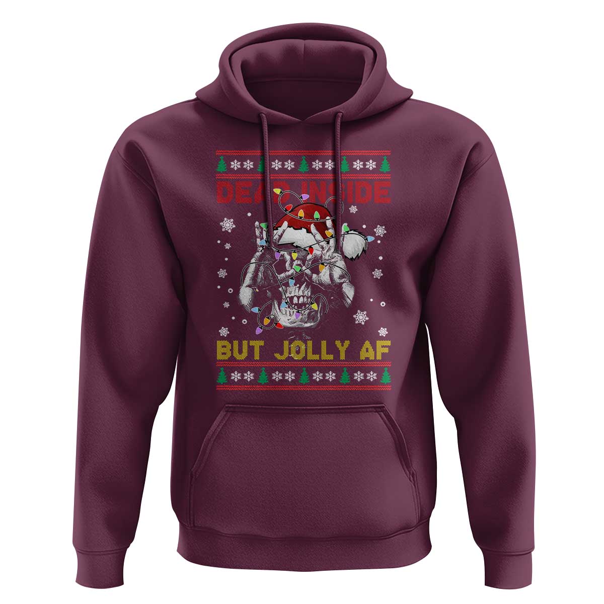 Funny Christmas Skeleton Hoodie Dead Inside But Jolly AF Santa Hat