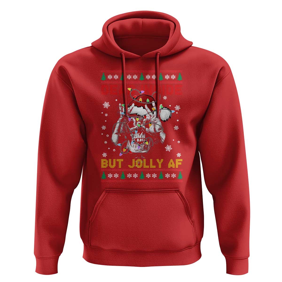 Funny Christmas Skeleton Hoodie Dead Inside But Jolly AF Santa Hat