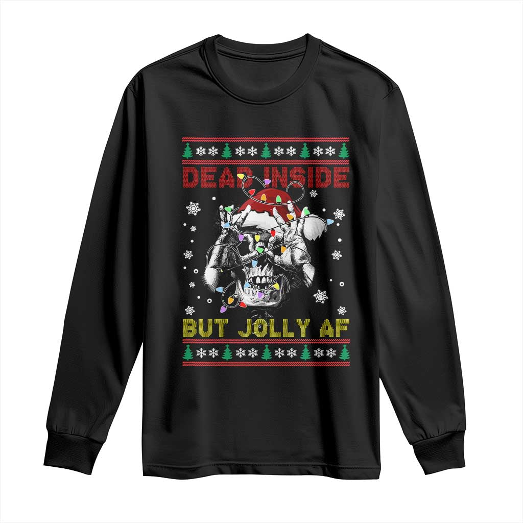 Funny Christmas Skeleton Long Sleeve Shirt Dead Inside But Jolly AF Santa Hat