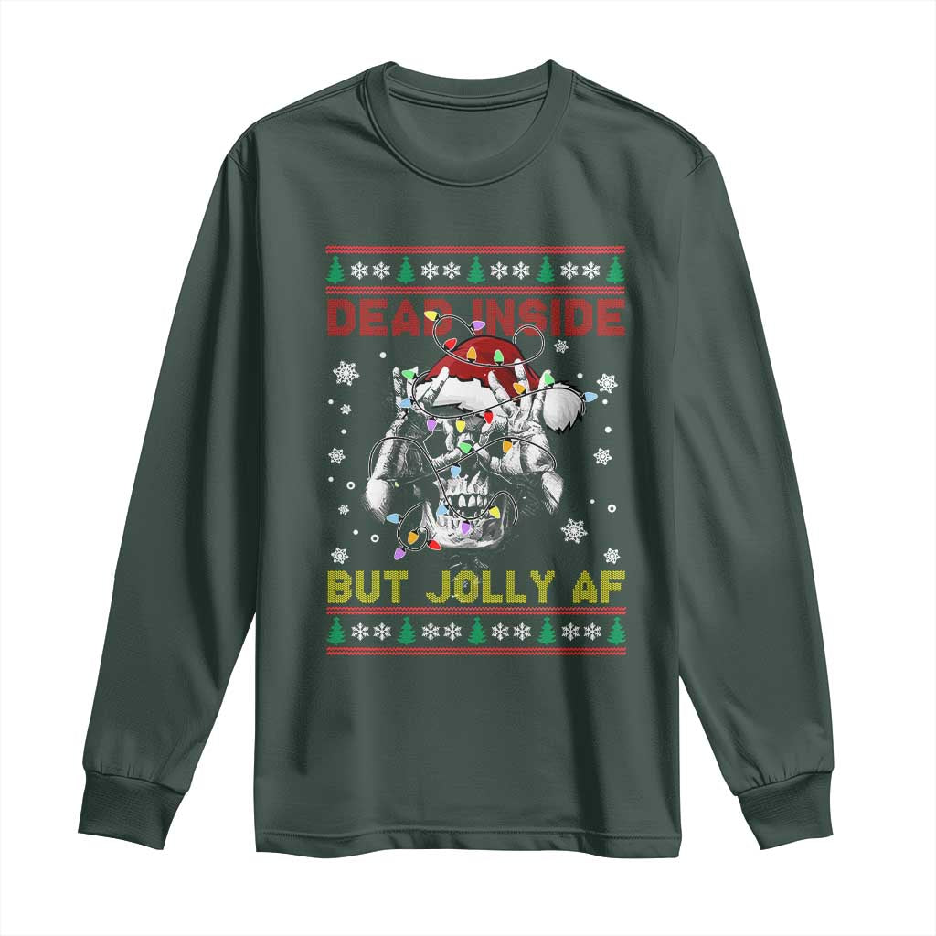 Funny Christmas Skeleton Long Sleeve Shirt Dead Inside But Jolly AF Santa Hat