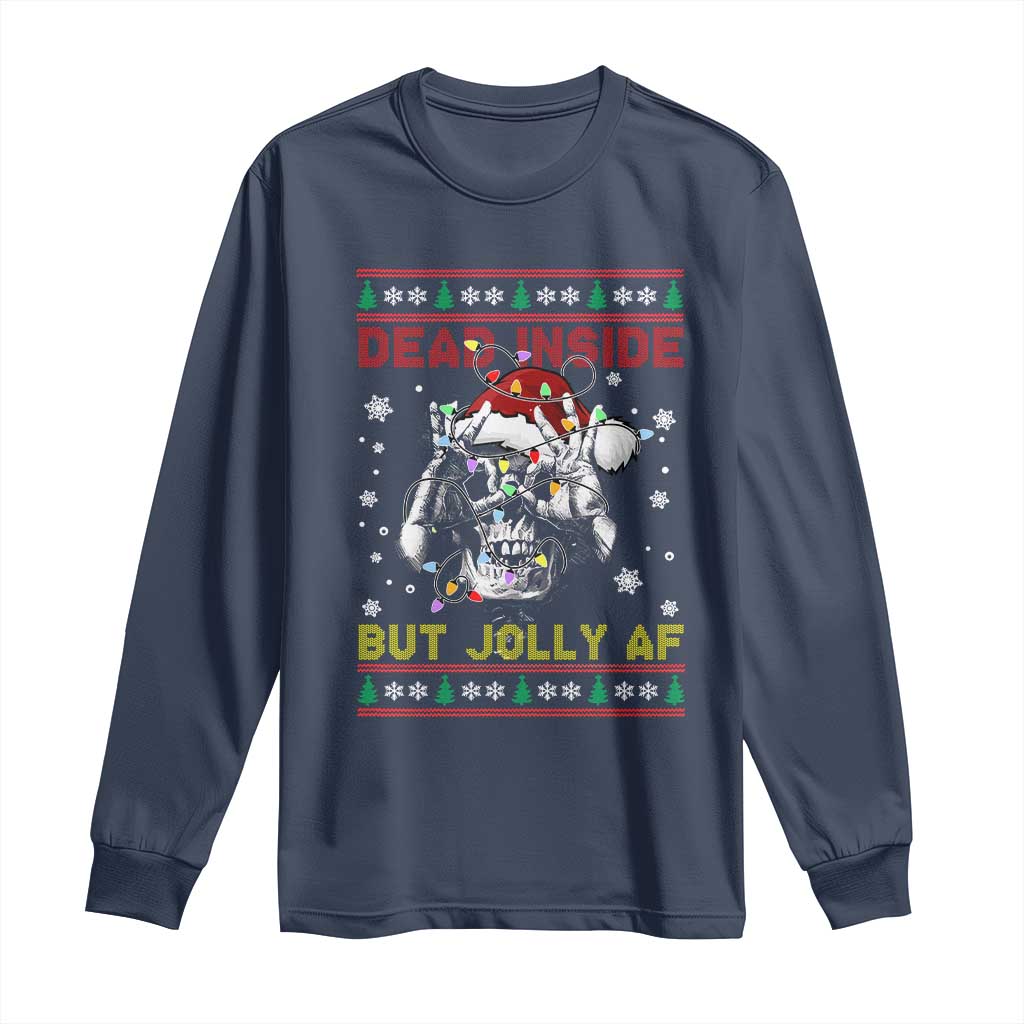 Funny Christmas Skeleton Long Sleeve Shirt Dead Inside But Jolly AF Santa Hat