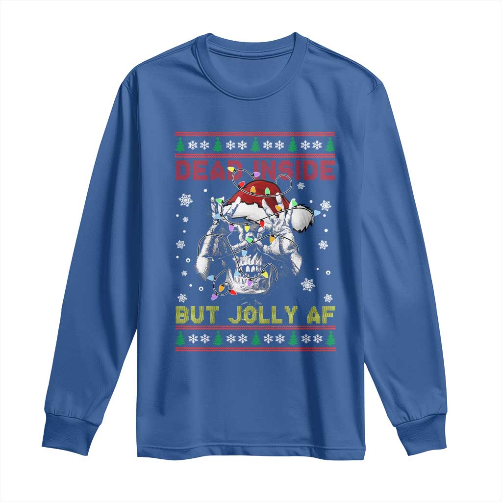 Funny Christmas Skeleton Long Sleeve Shirt Dead Inside But Jolly AF Santa Hat
