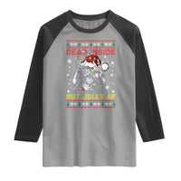 Funny Christmas Skeleton Raglan Shirt Dead Inside But Jolly AF Santa Hat - Wonder Print Shop
