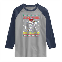 Funny Christmas Skeleton Raglan Shirt Dead Inside But Jolly AF Santa Hat - Wonder Print Shop