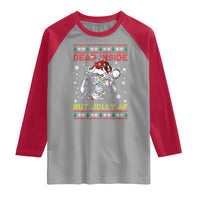 Funny Christmas Skeleton Raglan Shirt Dead Inside But Jolly AF Santa Hat - Wonder Print Shop