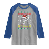 Funny Christmas Skeleton Raglan Shirt Dead Inside But Jolly AF Santa Hat - Wonder Print Shop