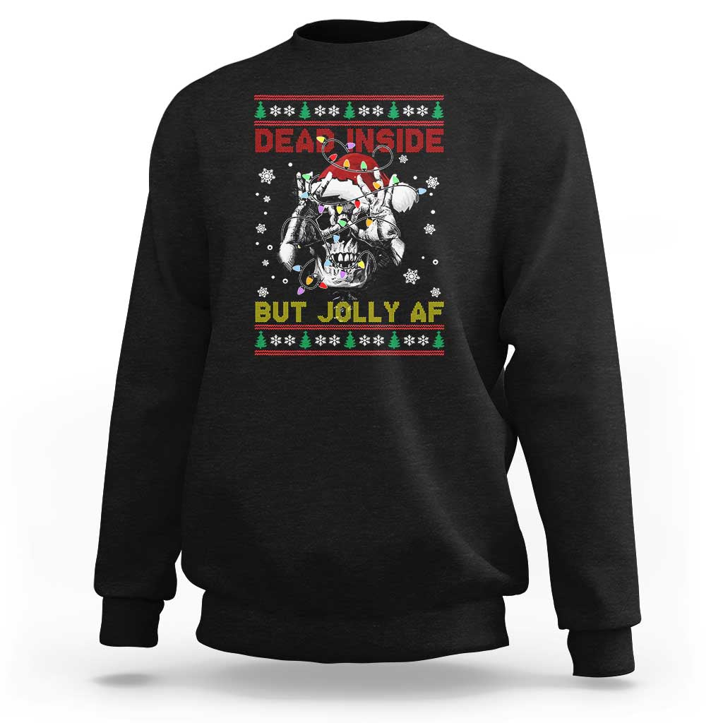 Funny Christmas Skeleton Sweatshirt Dead Inside But Jolly AF Santa Hat - Wonder Print Shop