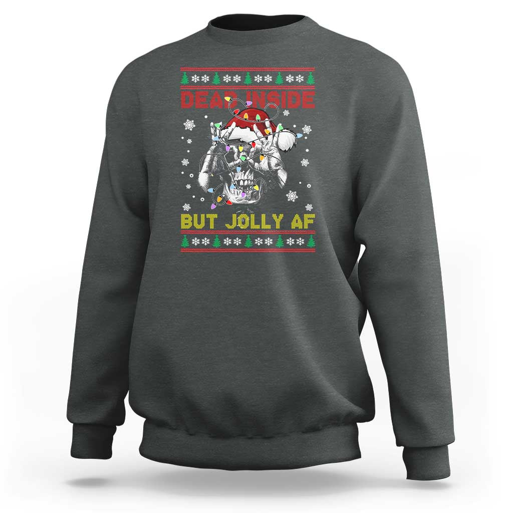 Funny Christmas Skeleton Sweatshirt Dead Inside But Jolly AF Santa Hat - Wonder Print Shop