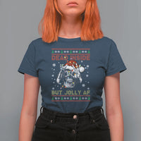 Funny Christmas Skeleton T Shirt For Women Dead Inside But Jolly AF Santa Hat - Wonder Print Shop