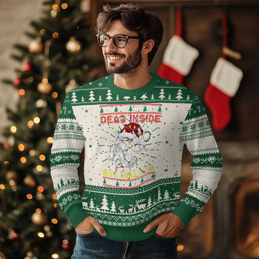 Funny Xmas Skeleton Ugly Christmas Sweater Dead Inside But Jolly AF Santa Hat - Wonder Print Shop