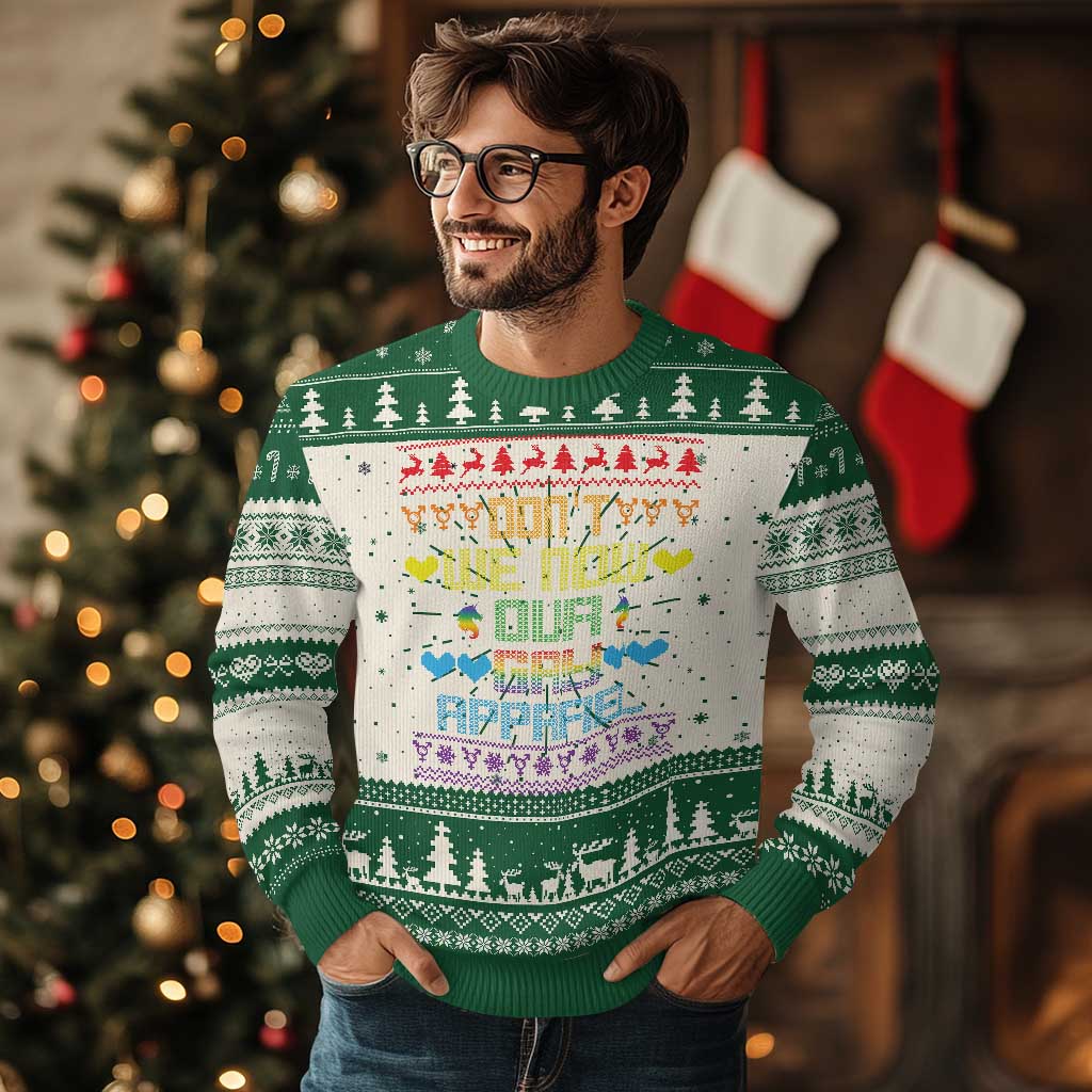 Funny LGBT Xmas Ugly Christmas Sweater Don't We Now Our Gay Apparel Rainbow Unicorn - Wonder Print Shop