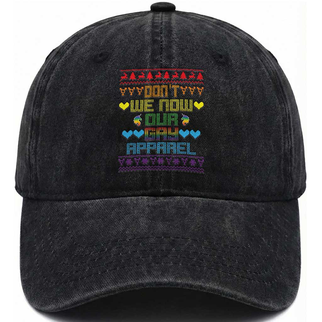 Funny LGBT Christmas Washed Cotton Baseball Cap Don't We Now Our Gay Apparel Rainbow Unicorn