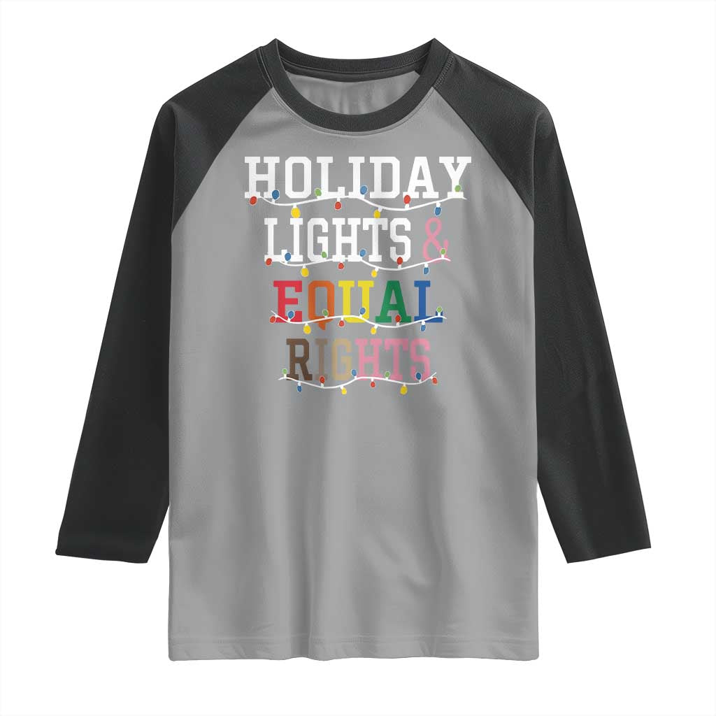 Funny Feminist LGBT Christmas Raglan Shirt Holiday Lights And Equal Rights Led Lights - Wonder Print Shop