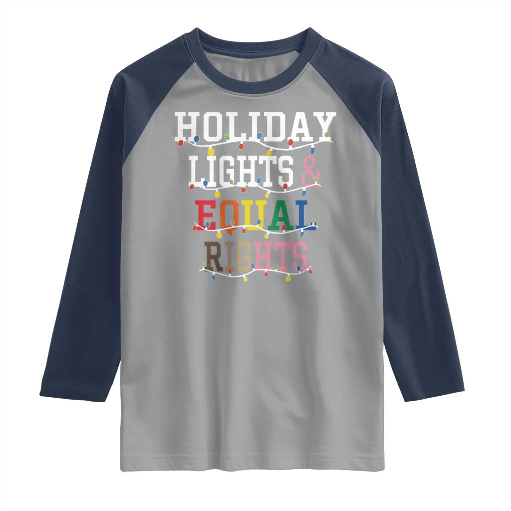 Funny Feminist LGBT Christmas Raglan Shirt Holiday Lights And Equal Rights Led Lights - Wonder Print Shop