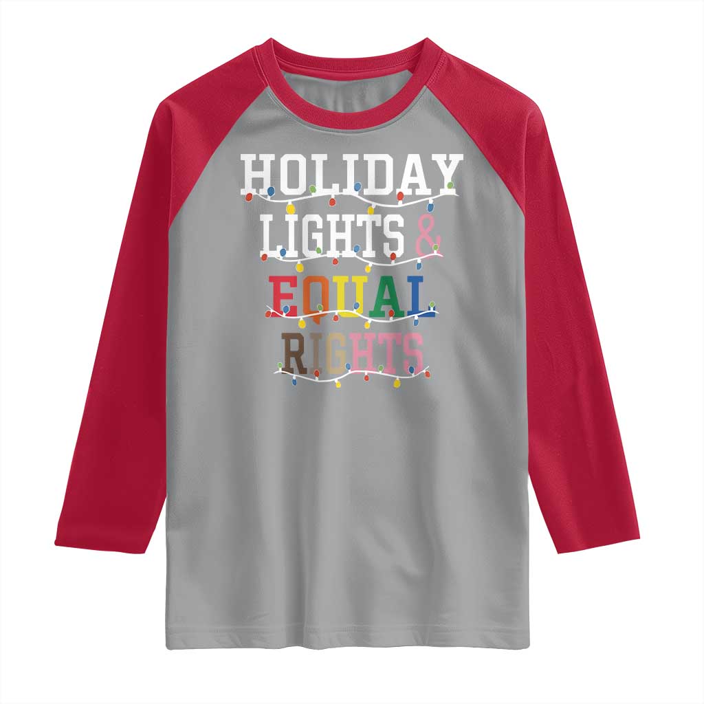Funny Feminist LGBT Christmas Raglan Shirt Holiday Lights And Equal Rights Led Lights - Wonder Print Shop