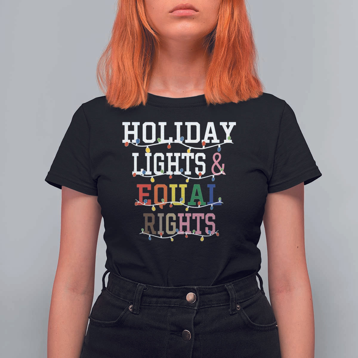 Funny Feminist LGBT Christmas T Shirt For Women Holiday Lights And Equal Rights Led Lights - Wonder Print Shop