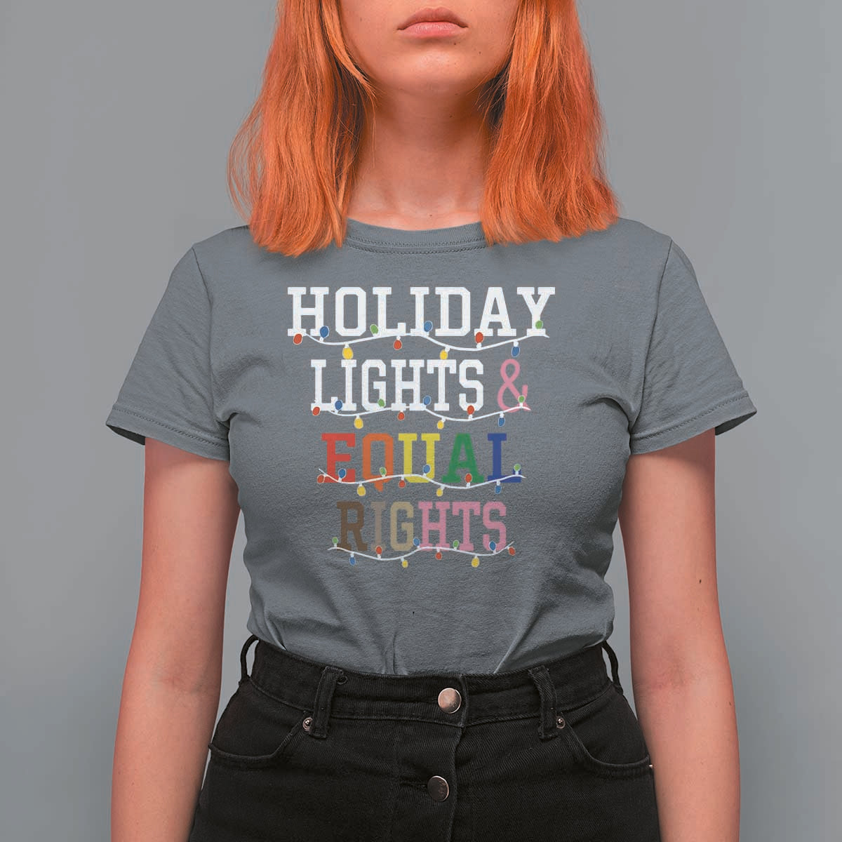 Funny Feminist LGBT Christmas T Shirt For Women Holiday Lights And Equal Rights Led Lights - Wonder Print Shop