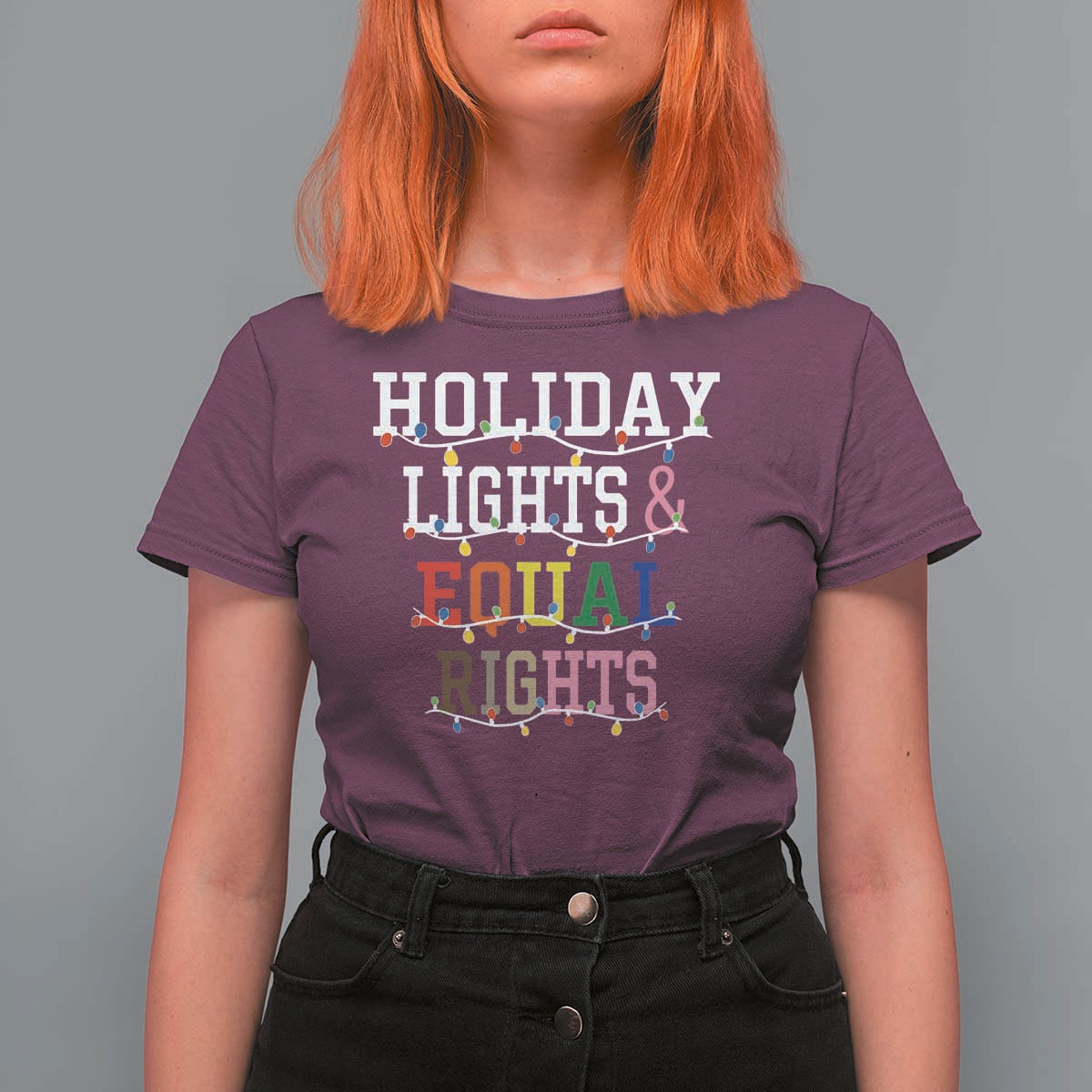 Funny Feminist LGBT Christmas T Shirt For Women Holiday Lights And Equal Rights Led Lights - Wonder Print Shop
