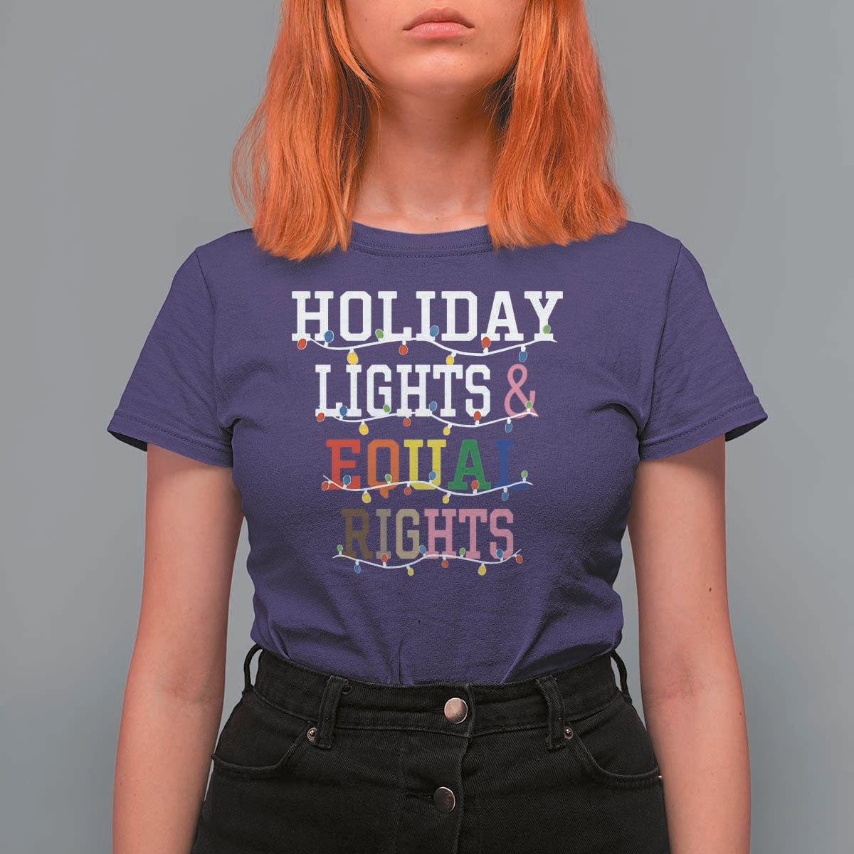 Funny Feminist LGBT Christmas T Shirt For Women Holiday Lights And Equal Rights Led Lights - Wonder Print Shop