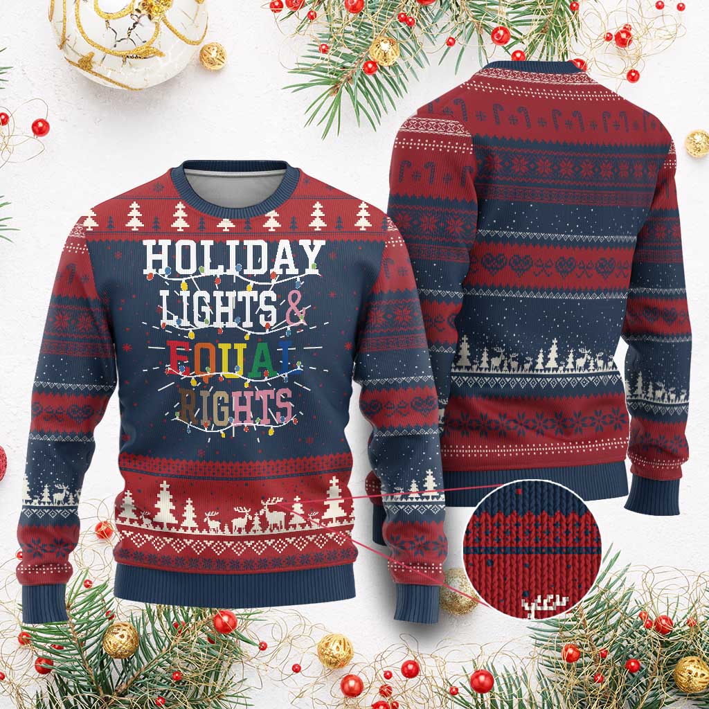 Funny Feminist LGBT Xmas Ugly Christmas Sweater Holiday Lights And Equal Rights Led Lights - Wonder Print Shop