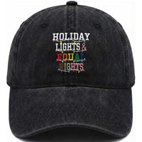 Funny Feminist LGBT Christmas Washed Cotton Baseball Cap Holiday Lights And Equal Rights Led Lights