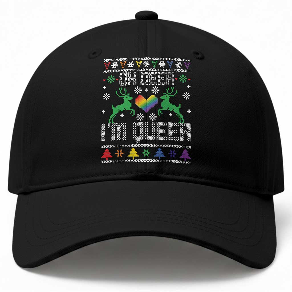 Funny LGBT Christmas Baseball Cap Oh Deer I'm Queer Rainbow LGBT Flag