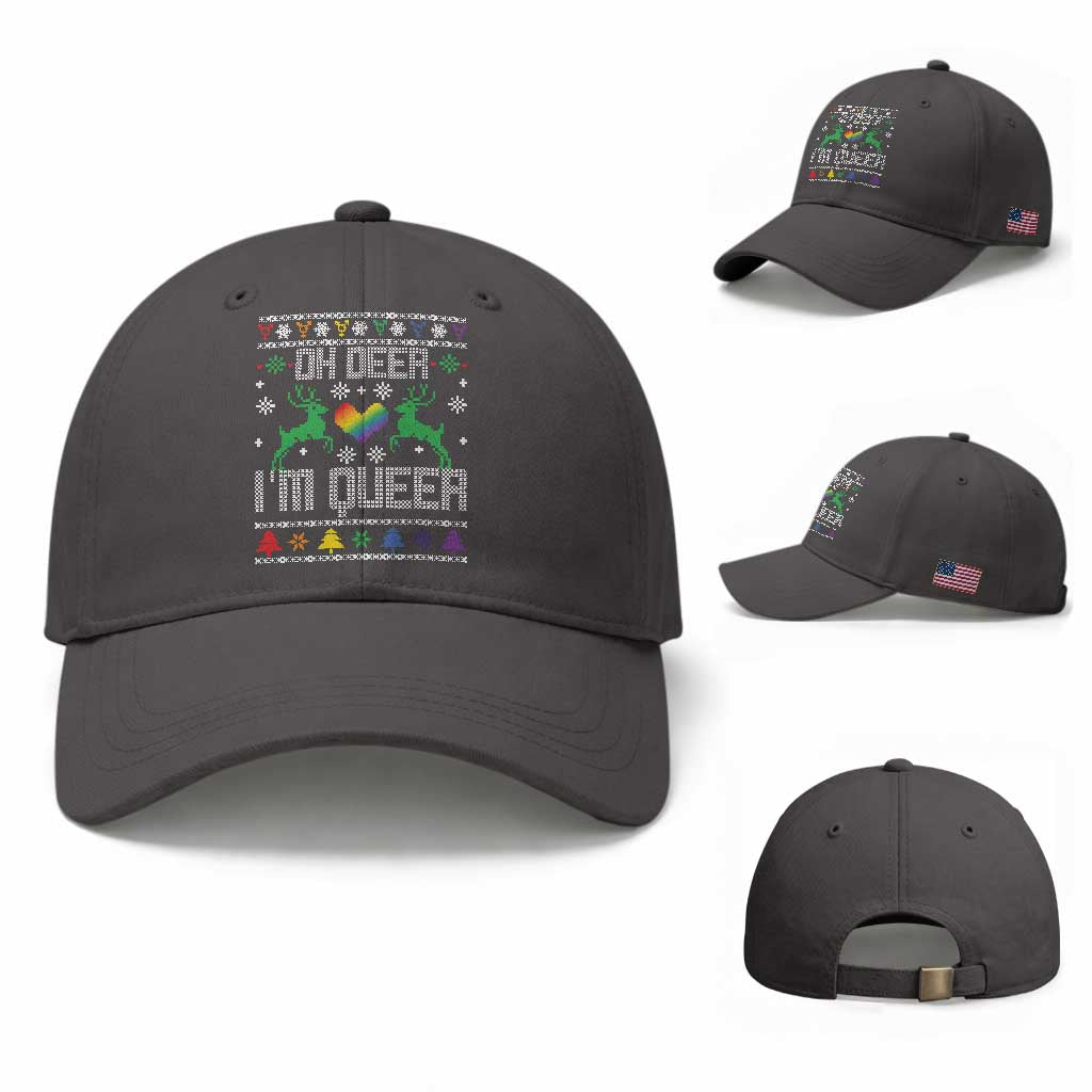 Funny LGBT Christmas Baseball Cap Oh Deer I'm Queer Rainbow LGBT Flag