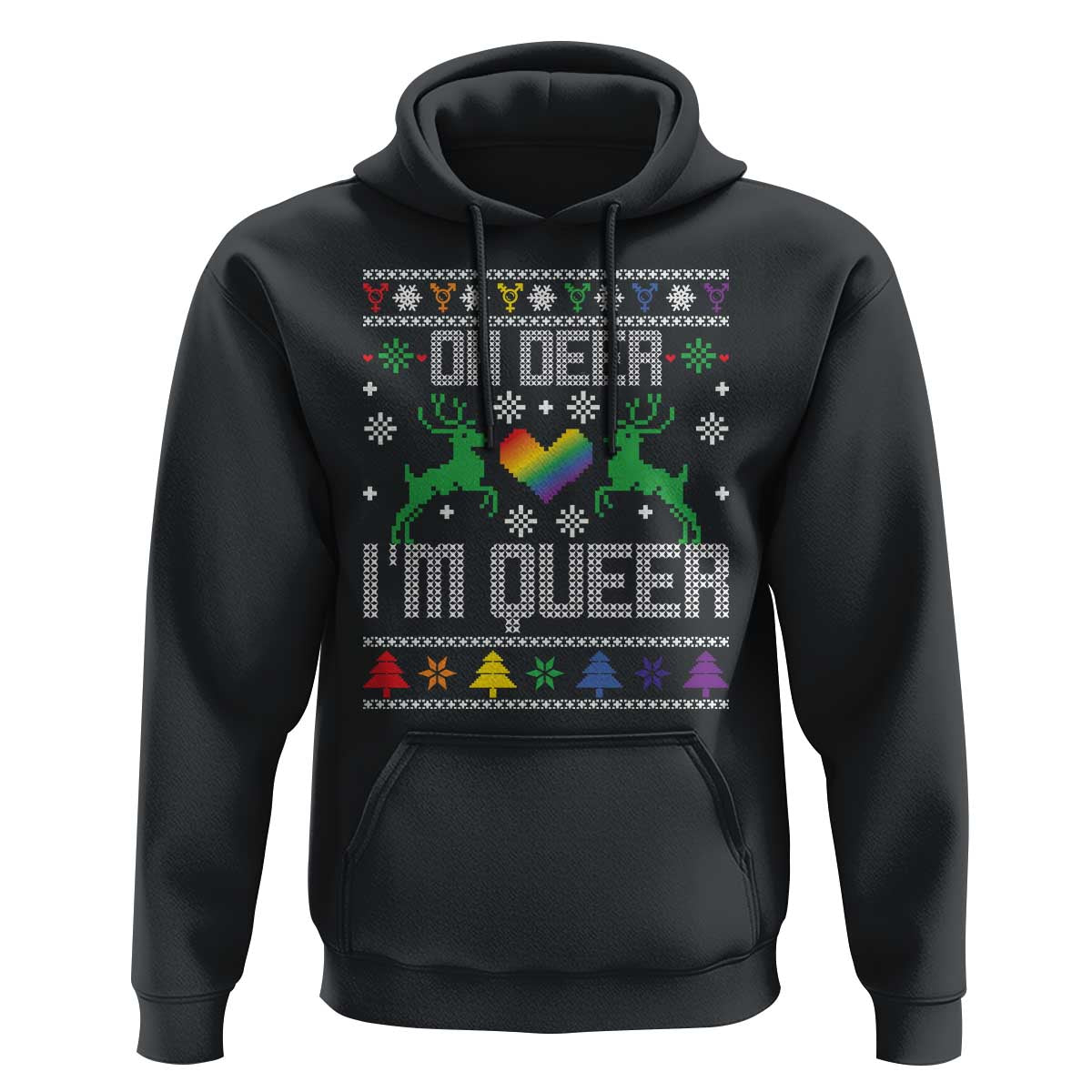 Funny LGBT Christmas Hoodie Oh Deer I'm Queer Rainbow LGBT Flag