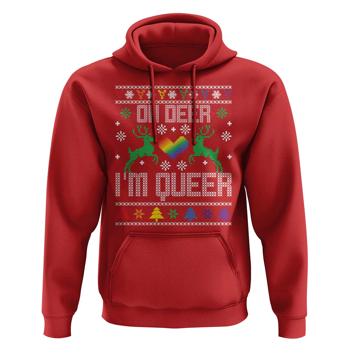 Funny LGBT Christmas Hoodie Oh Deer I'm Queer Rainbow LGBT Flag