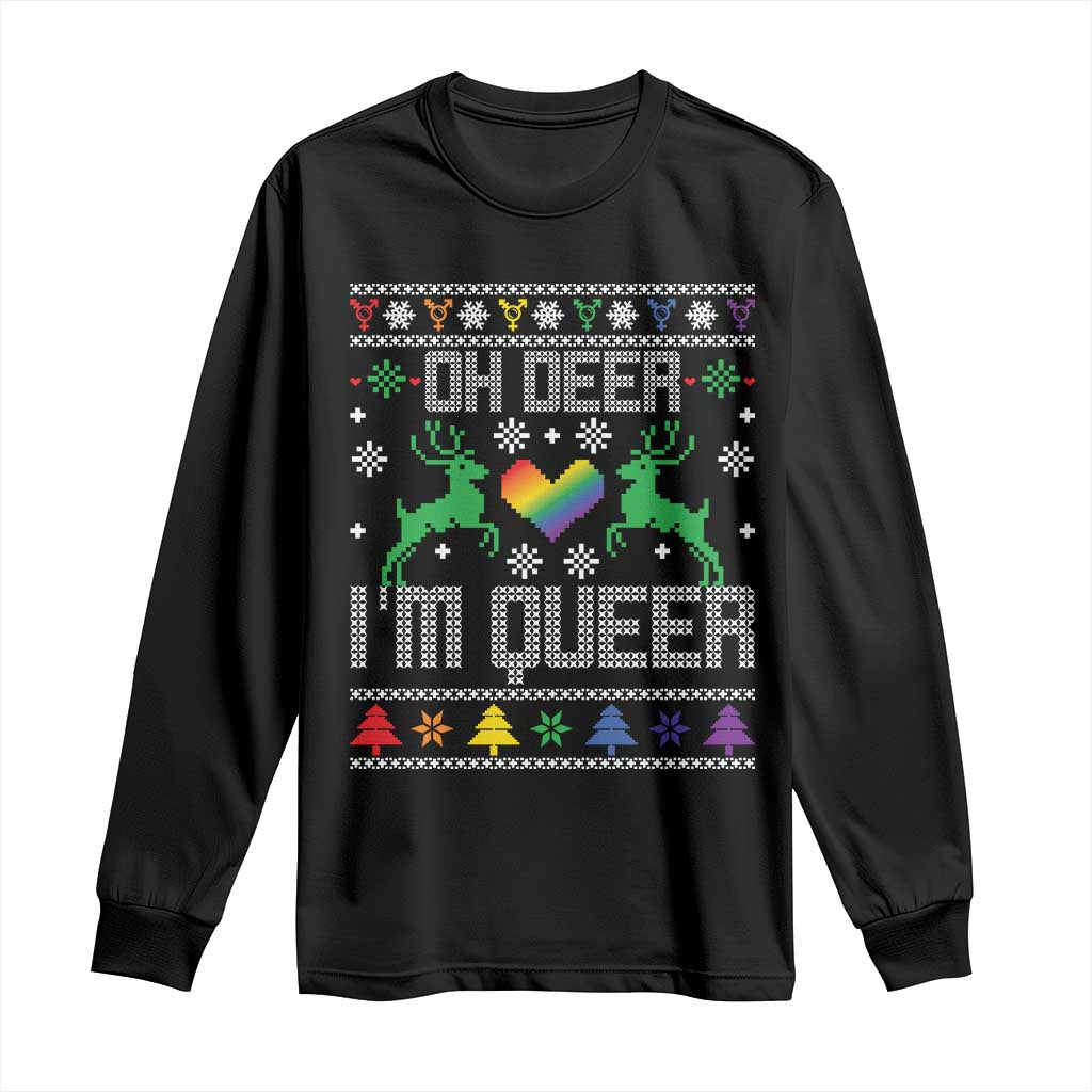 Funny LGBT Christmas Long Sleeve Shirt Oh Deer I'm Queer Rainbow LGBT Flag