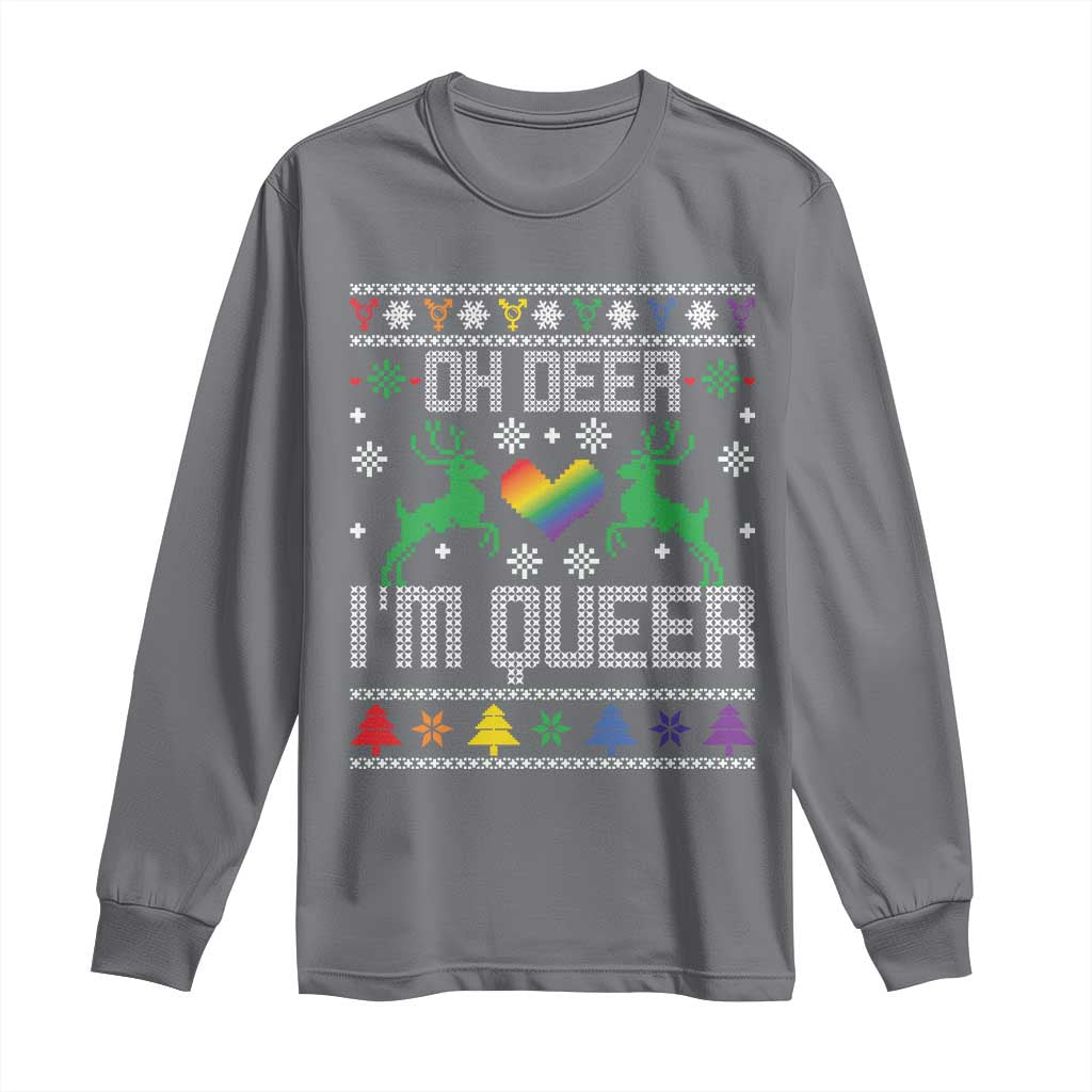 Funny LGBT Christmas Long Sleeve Shirt Oh Deer I'm Queer Rainbow LGBT Flag