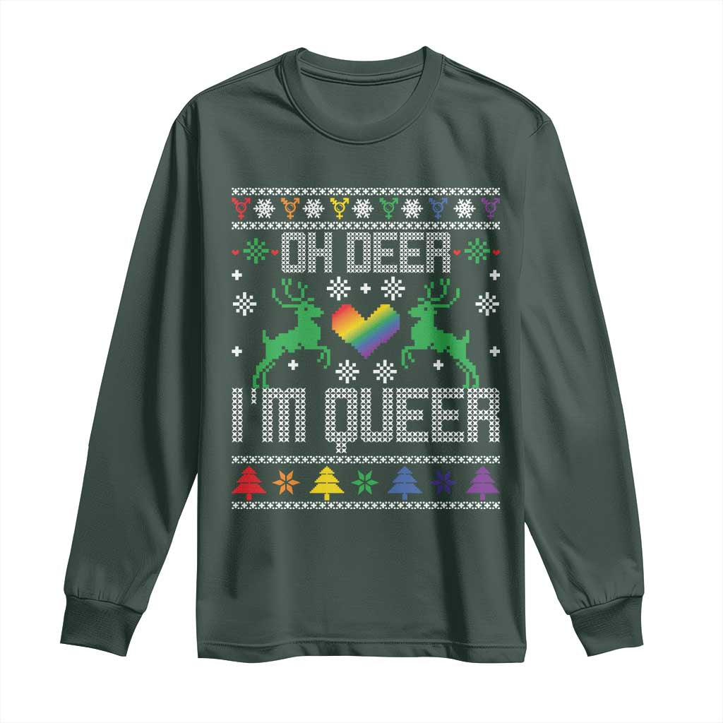 Funny LGBT Christmas Long Sleeve Shirt Oh Deer I'm Queer Rainbow LGBT Flag