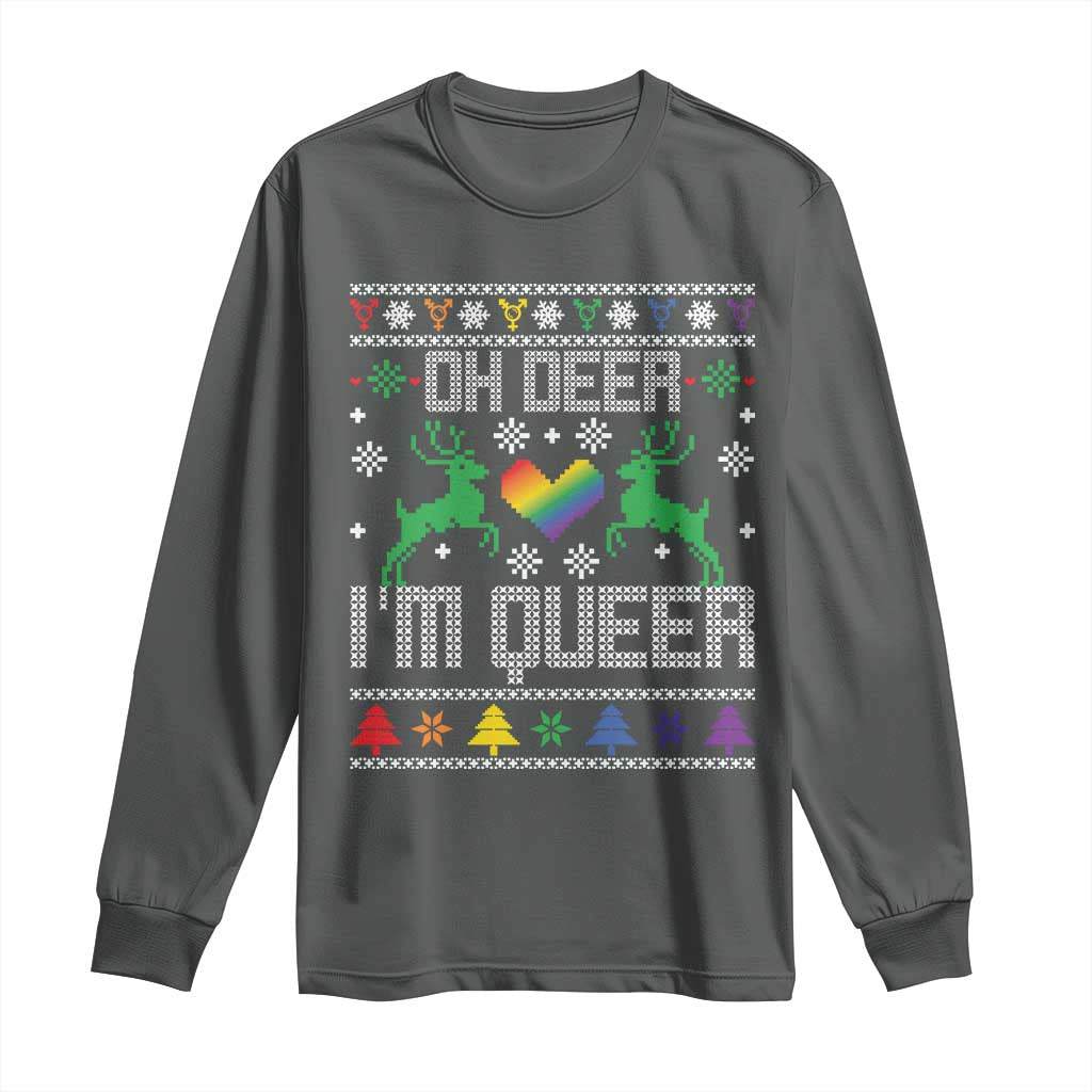 Funny LGBT Christmas Long Sleeve Shirt Oh Deer I'm Queer Rainbow LGBT Flag