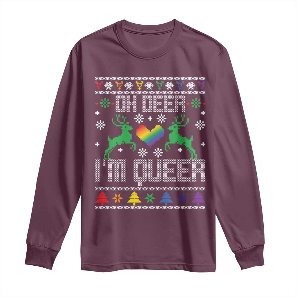 Funny LGBT Christmas Long Sleeve Shirt Oh Deer I'm Queer Rainbow LGBT Flag