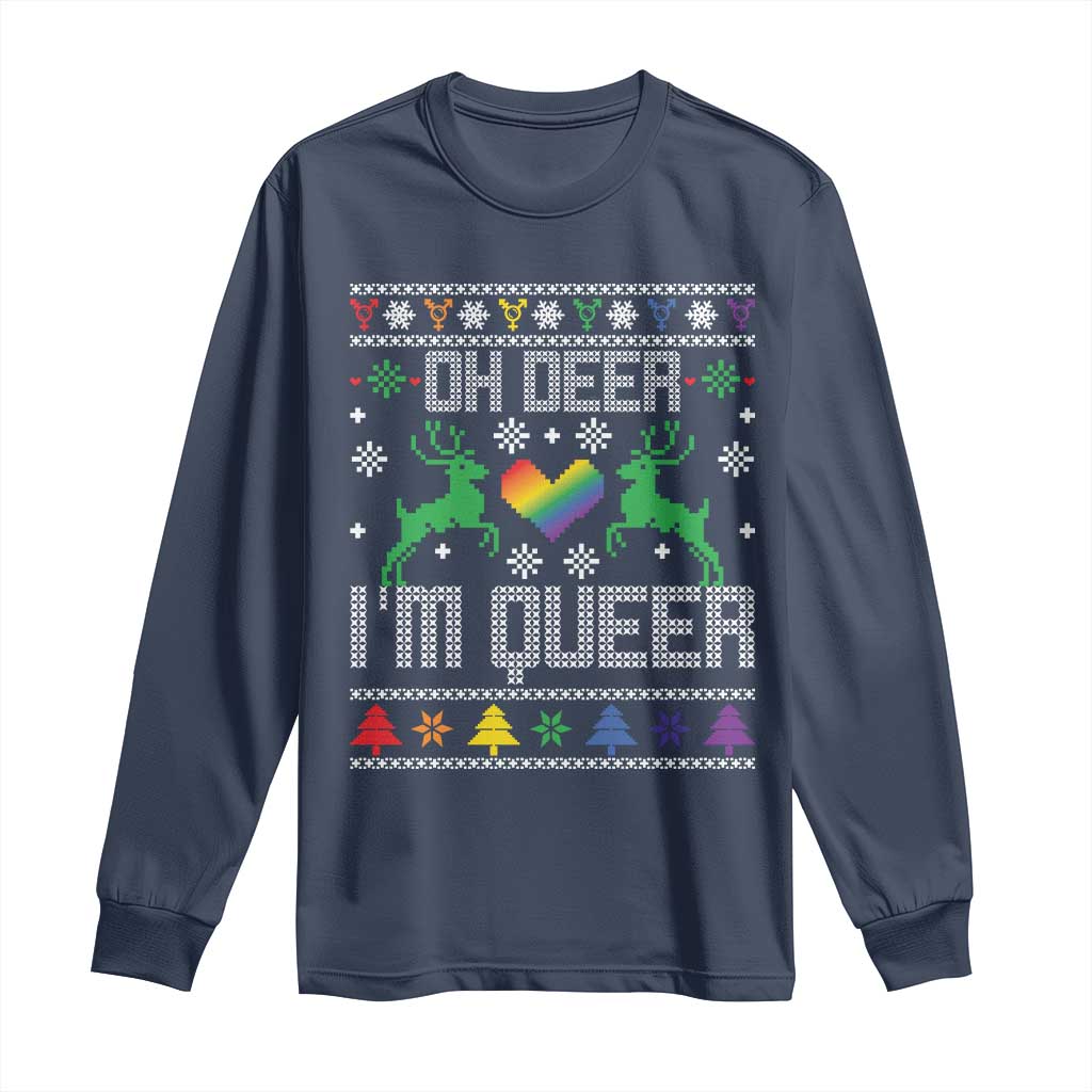Funny LGBT Christmas Long Sleeve Shirt Oh Deer I'm Queer Rainbow LGBT Flag