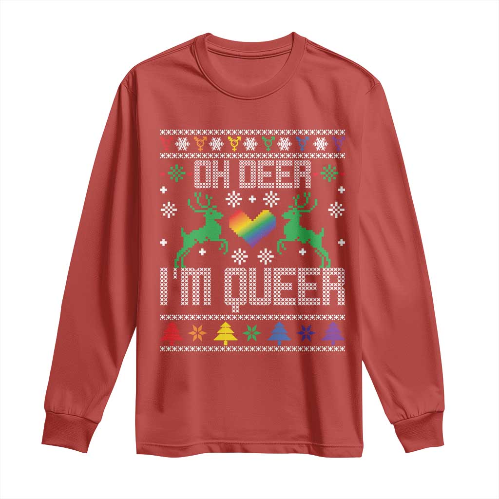 Funny LGBT Christmas Long Sleeve Shirt Oh Deer I'm Queer Rainbow LGBT Flag