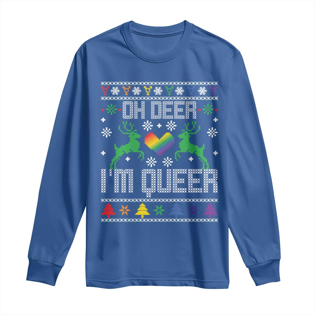 Funny LGBT Christmas Long Sleeve Shirt Oh Deer I'm Queer Rainbow LGBT Flag