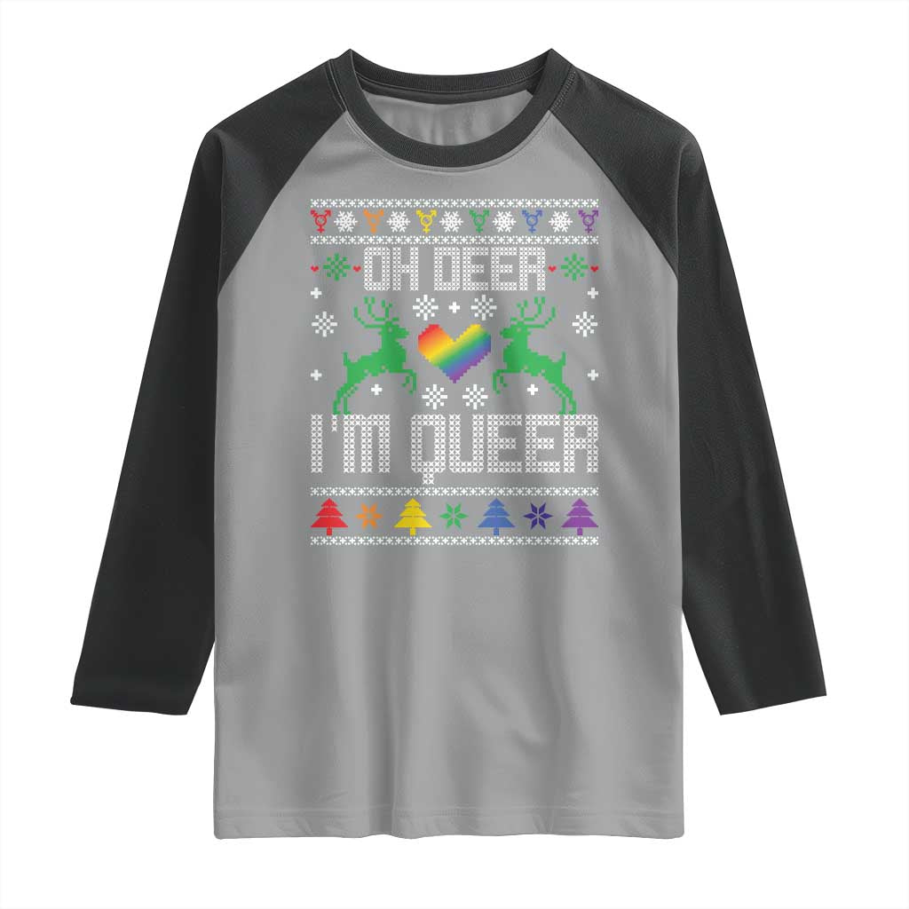 Funny LGBT Christmas Raglan Shirt Oh Deer I'm Queer Rainbow LGBT Flag - Wonder Print Shop
