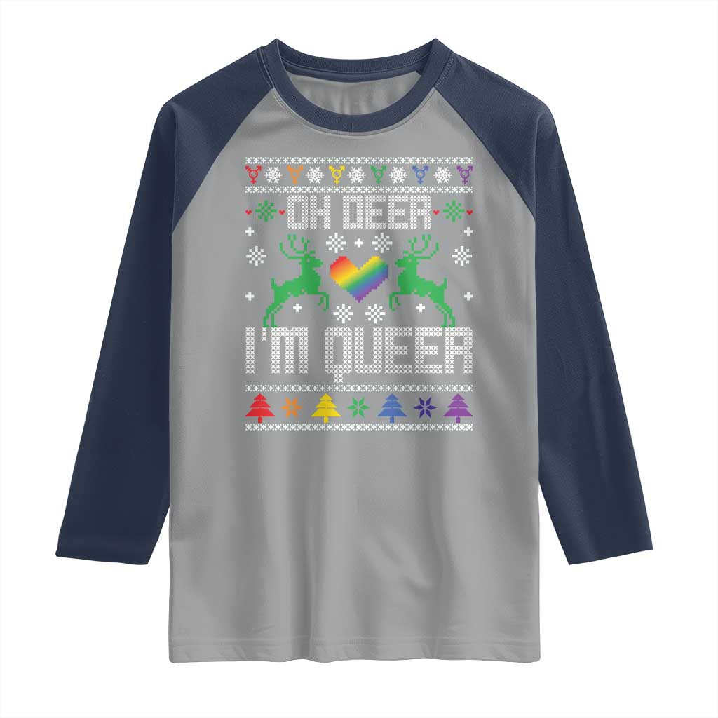 Funny LGBT Christmas Raglan Shirt Oh Deer I'm Queer Rainbow LGBT Flag - Wonder Print Shop