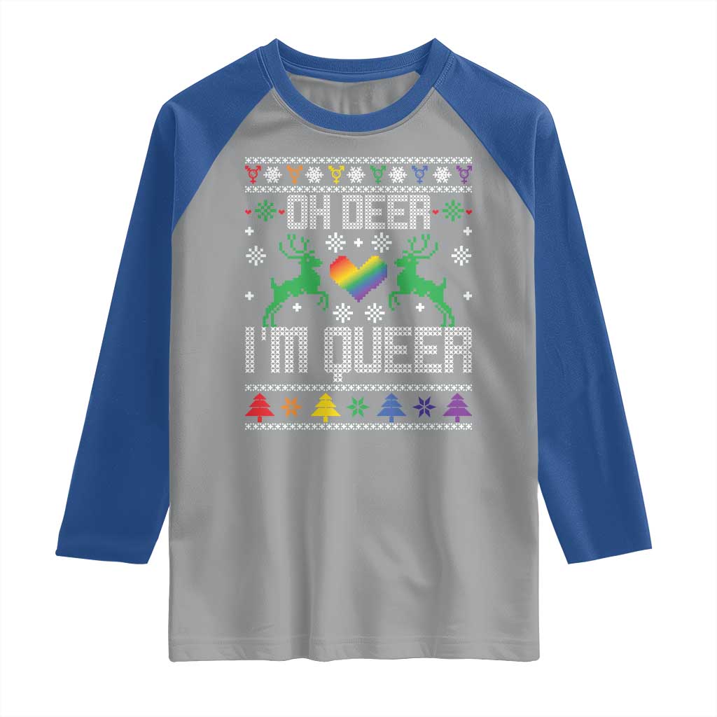 Funny LGBT Christmas Raglan Shirt Oh Deer I'm Queer Rainbow LGBT Flag - Wonder Print Shop