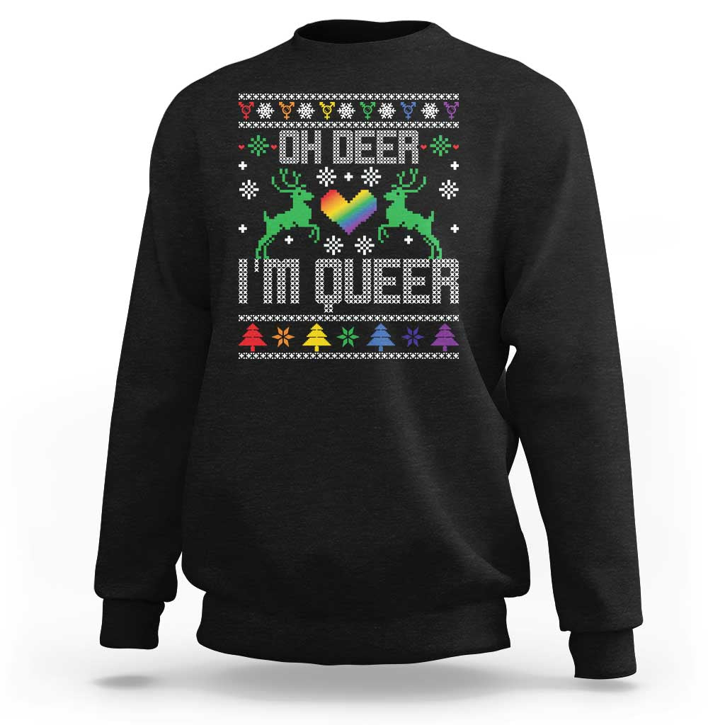Funny LGBT Christmas Sweatshirt Oh Deer I'm Queer Rainbow LGBT Flag - Wonder Print Shop