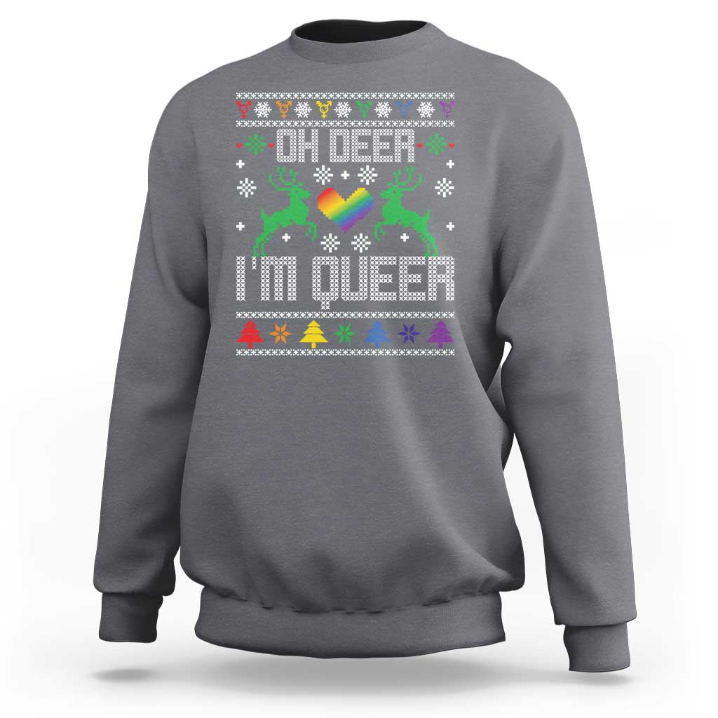 Funny LGBT Christmas Sweatshirt Oh Deer I'm Queer Rainbow LGBT Flag - Wonder Print Shop