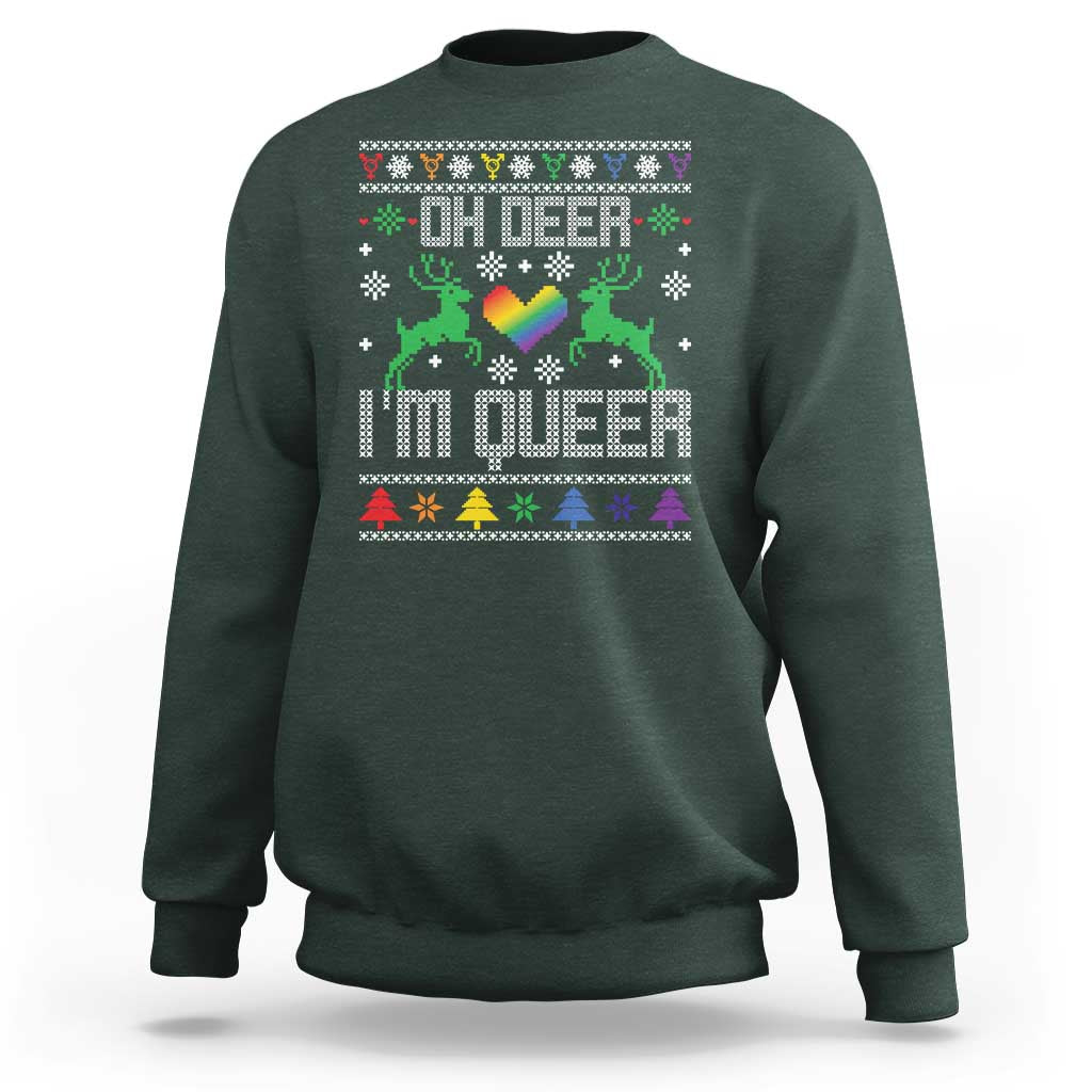 Funny LGBT Christmas Sweatshirt Oh Deer I'm Queer Rainbow LGBT Flag - Wonder Print Shop