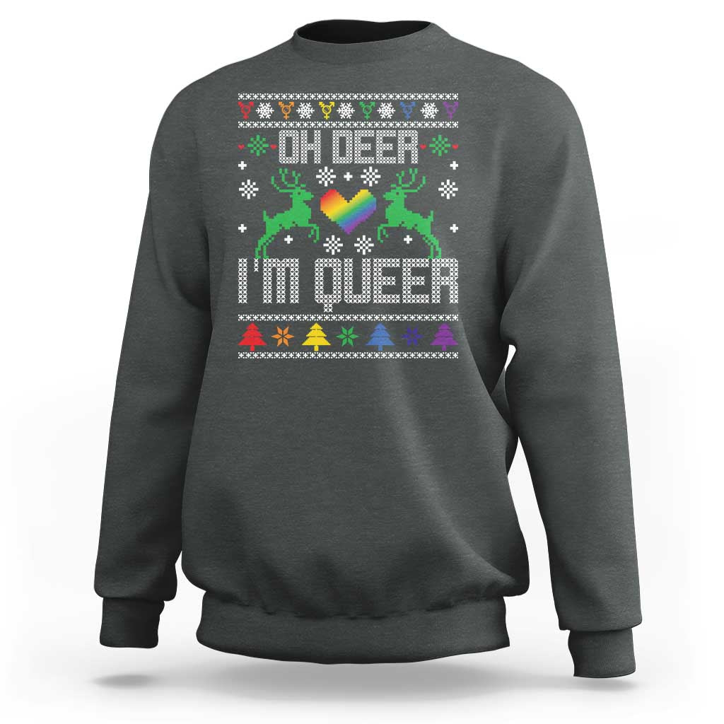Funny LGBT Christmas Sweatshirt Oh Deer I'm Queer Rainbow LGBT Flag - Wonder Print Shop