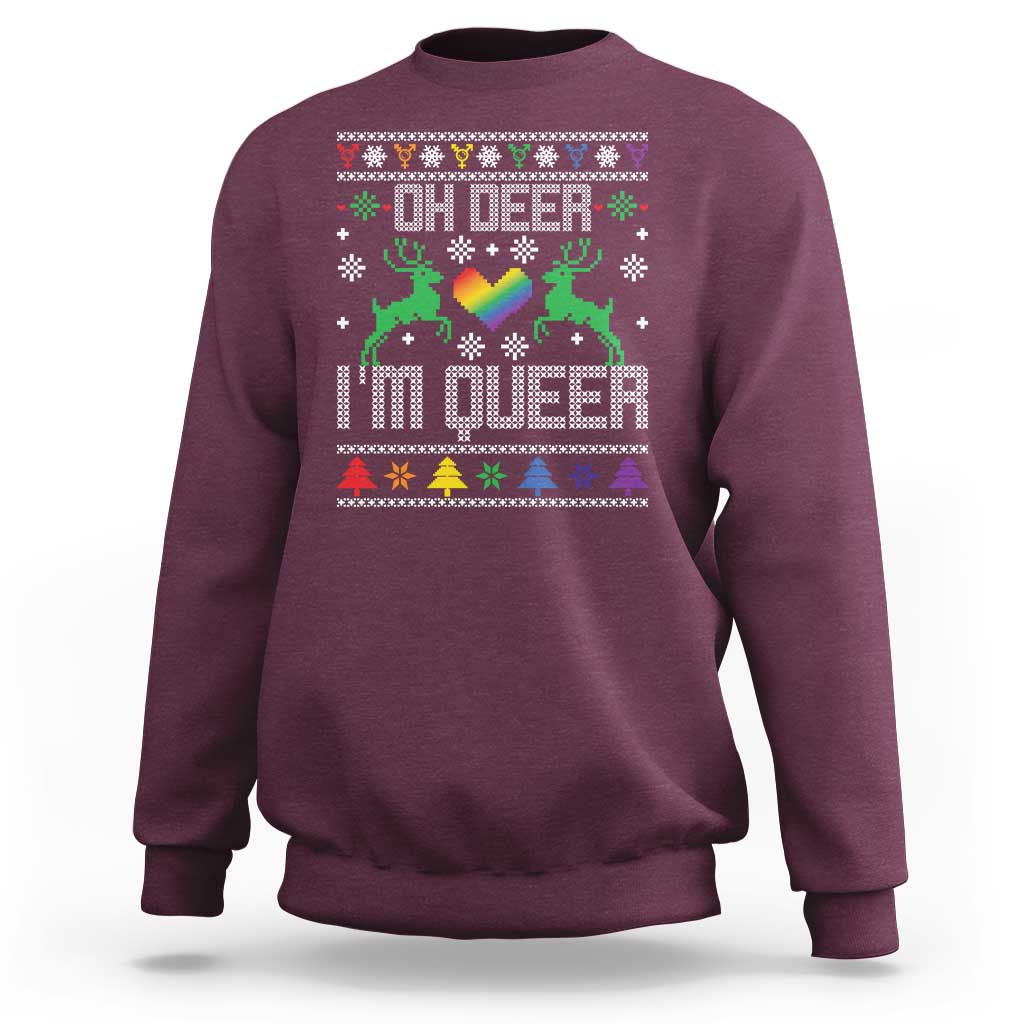 Funny LGBT Christmas Sweatshirt Oh Deer I'm Queer Rainbow LGBT Flag - Wonder Print Shop