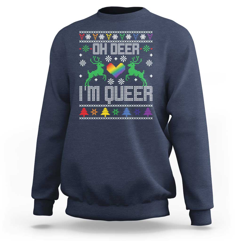 Funny LGBT Christmas Sweatshirt Oh Deer I'm Queer Rainbow LGBT Flag - Wonder Print Shop