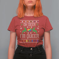 Funny LGBT Christmas T Shirt For Women Oh Deer I'm Queer Rainbow LGBT Flag - Wonder Print Shop