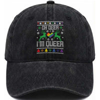 Funny LGBT Christmas Washed Cotton Baseball Cap Oh Deer I'm Queer Rainbow LGBT Flag
