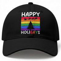 Funny LGBT Christmas Baseball Cap Happy Holigays Rainbow Stripes Unicorn Santa